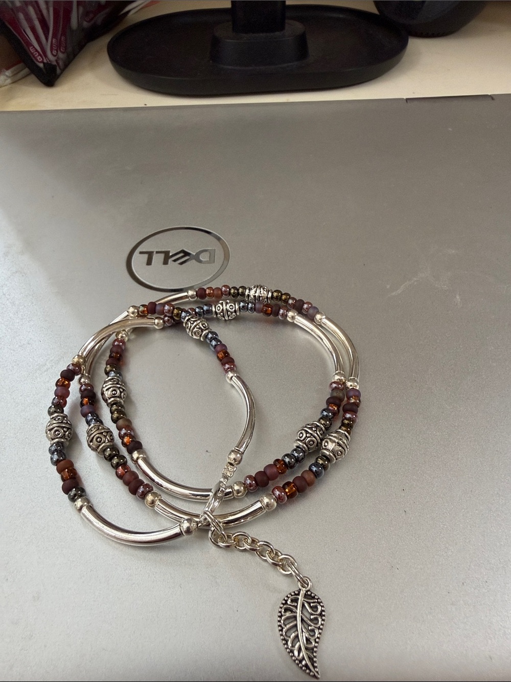 Beautiful wrap glass beads and charms. Silver. Stunning with denim